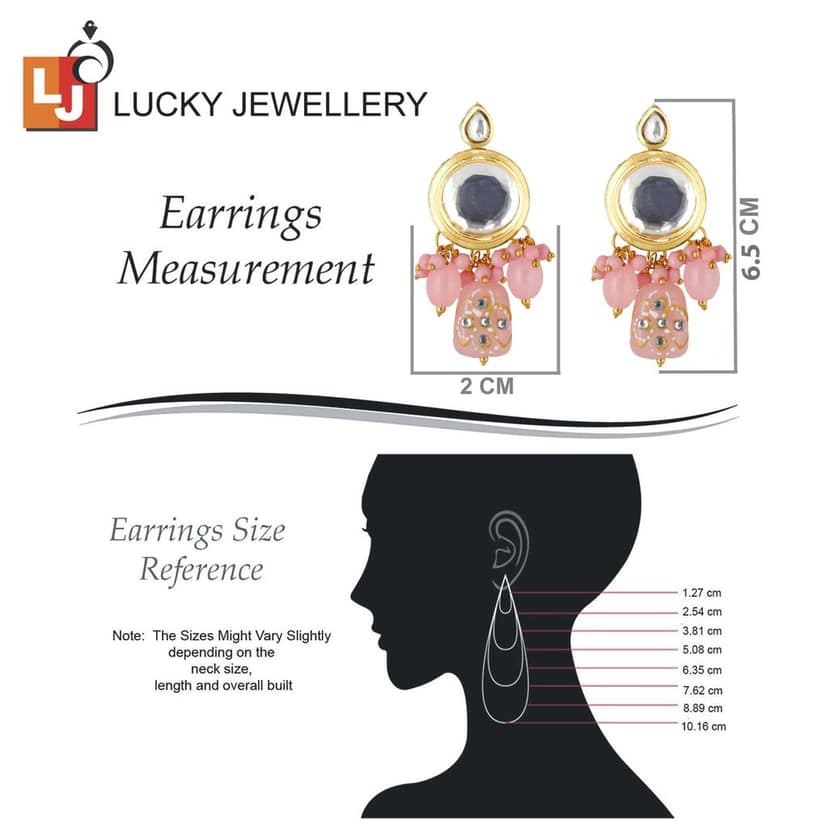 LUCKY JEWELLERY Back Meenakari 18k Gold Plated Pink Color Earring Combo Uncut Big Faux Kundan Choker Necklace set (1565-J5SK-1630-PK) view 7