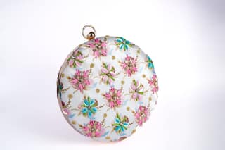 White with Multi Color hand embroidered Round Clutch cum Sling bag (pack of 2)