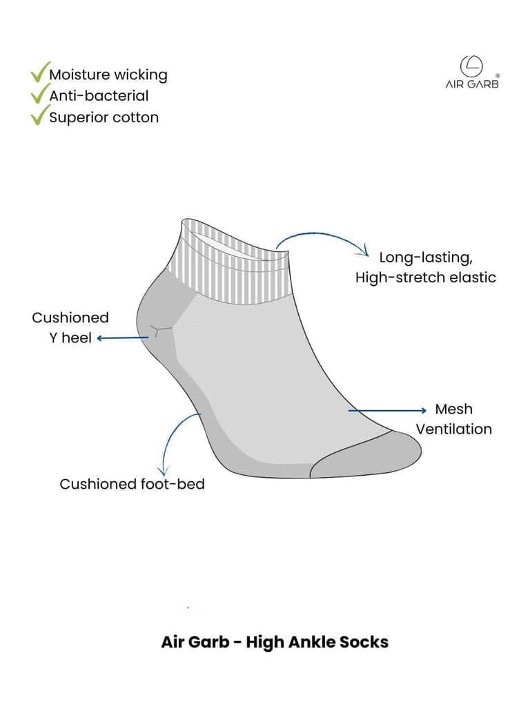 AirGarb Premium Cotton Cushioned High Ankle Socks Pack of 2 - AIRHA2D (Free Size) Denim view 4