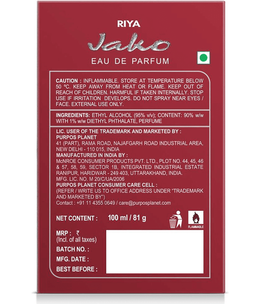 Riya Jako Eau De Parfum (EDP) For Unisex 100Ml ( Pack of 1 ) view 2
