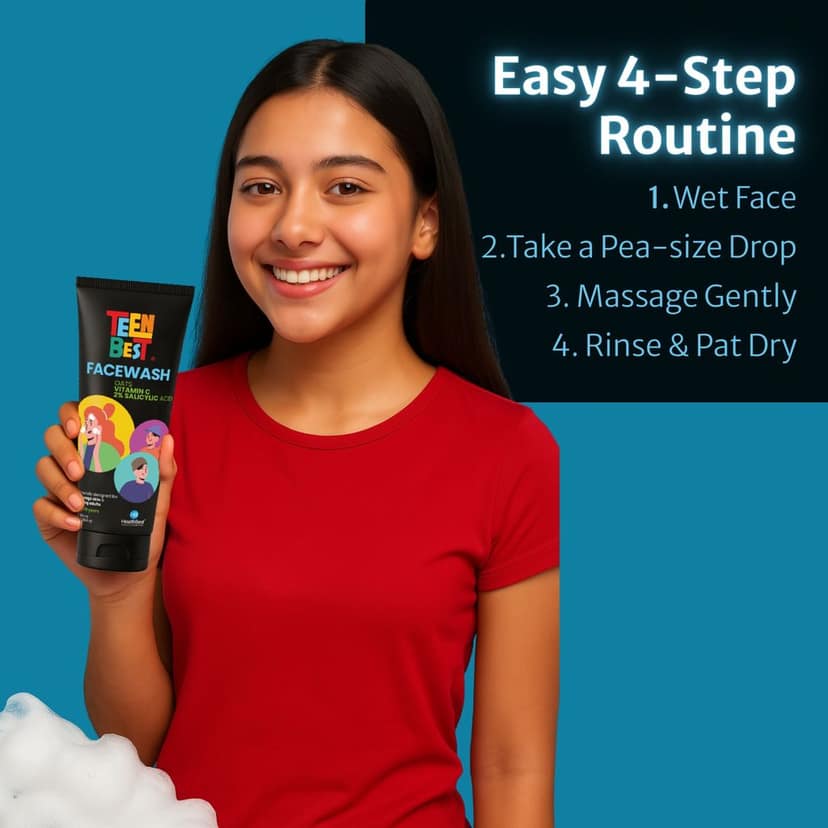 HealthBest 2% Salicylic Acid Face Wash for Teens Fights Acne Pimples & Blackheads Gentle Cooling Cleanser with Niacinamide, Aloe Vera & Oat Extract for Oily & Sensitive Skin, Boys & Girls 100ml view 6
