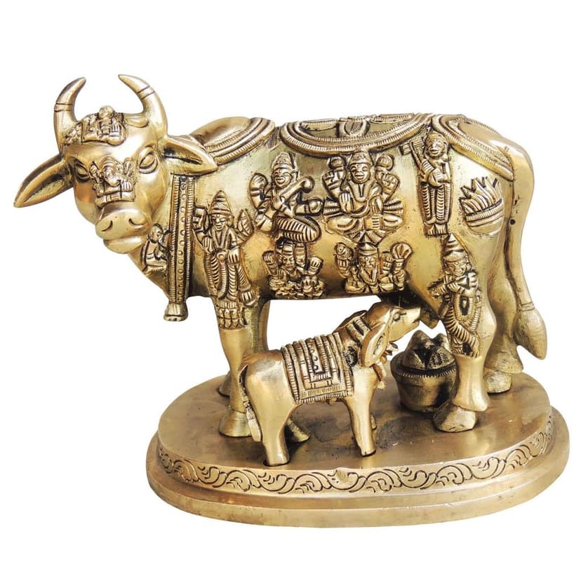 Brass Cow & Calf Statue - Symbol of Prosperity & Faith, Height : 5.2 Inch (BSMAS984 B) view 2