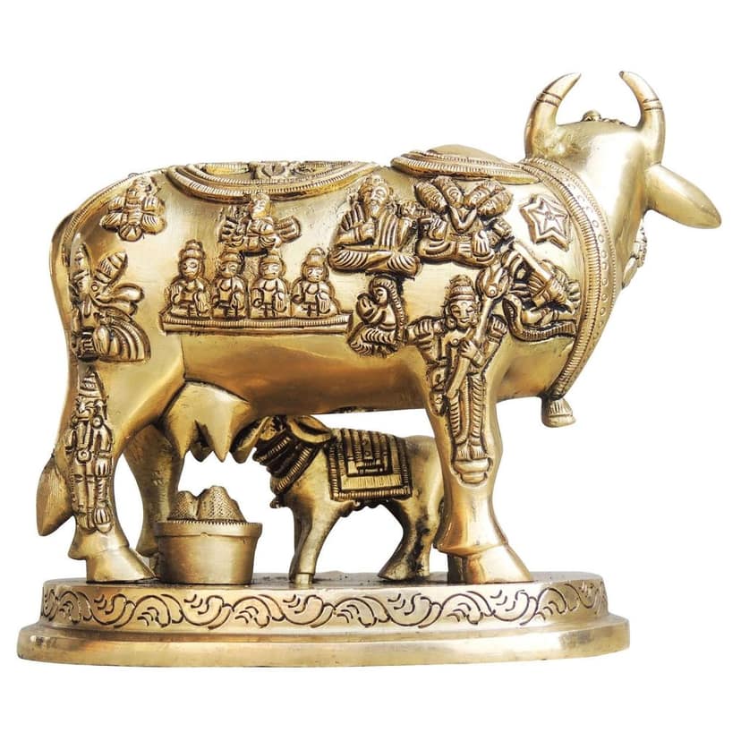Brass Cow & Calf Statue - Symbol of Prosperity & Faith, Height : 5.2 Inch (BSMAS984 B) view 3
