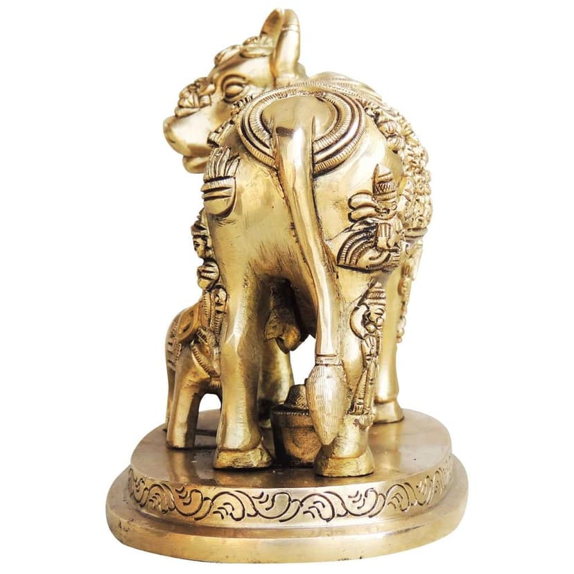 Brass Cow & Calf Statue - Symbol of Prosperity & Faith, Height : 5.2 Inch (BSMAS984 B) view 4