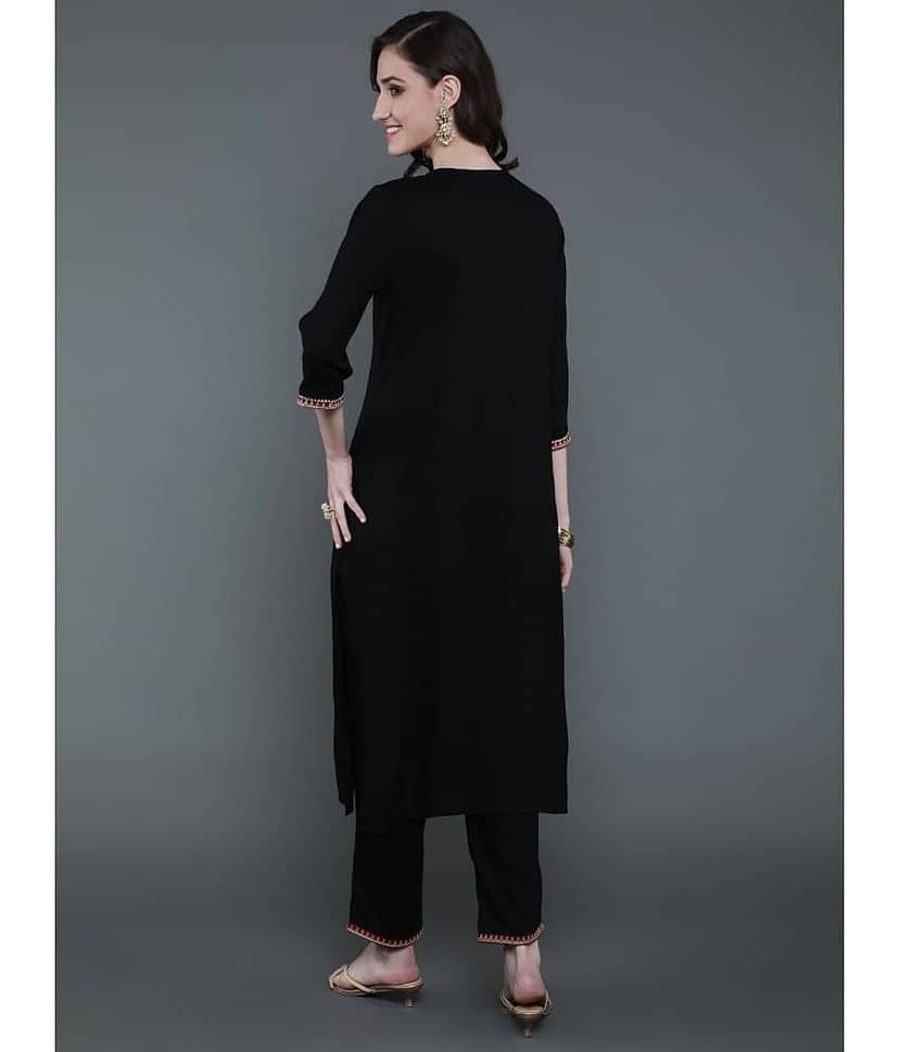 Antaran Rayon Printed Kurti With Pants Women's Stitched Salwar Suit - Black ( Pack of 2 ) view 2