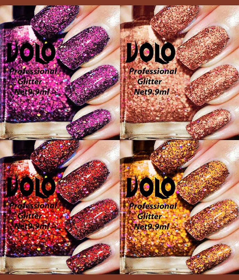 VOLO Professionally Used Glitter Shine Nail Polish Purple,Peach,Red Orange Pack of 4 39 mL view 2