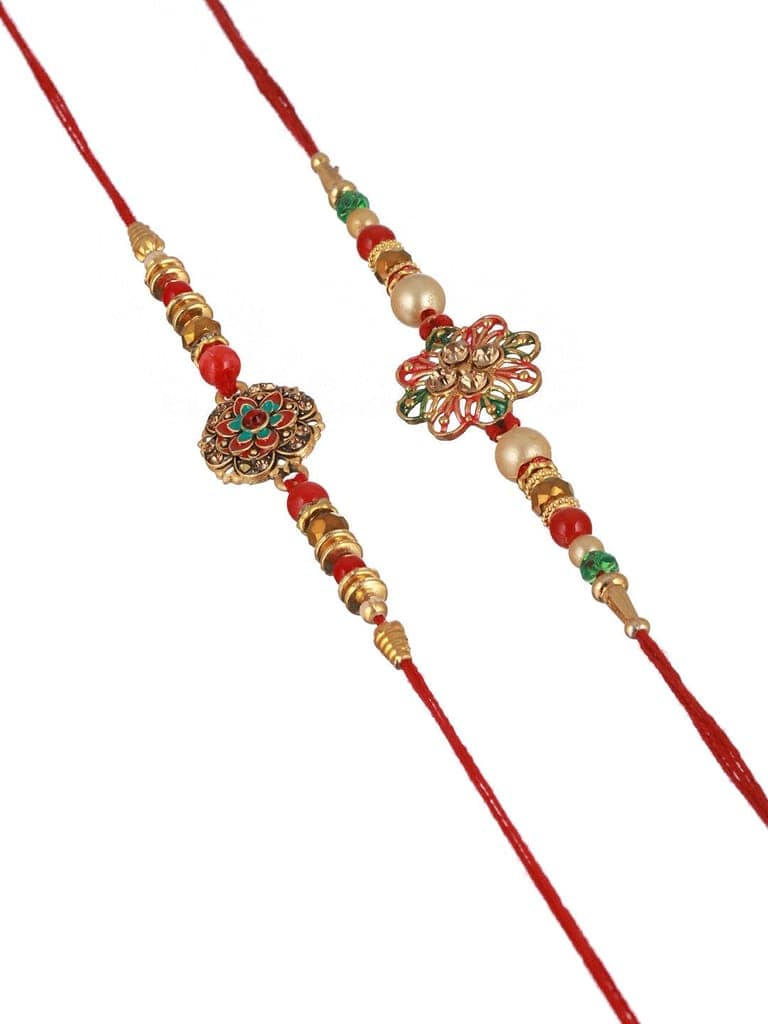 Set Of 2 Kundan Pearl Beaded Rakhi with Roli Chawal view 3