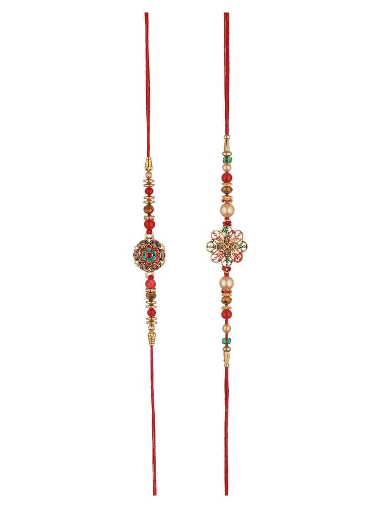 Set Of 2 Kundan Pearl Beaded Rakhi with Roli Chawal view 5