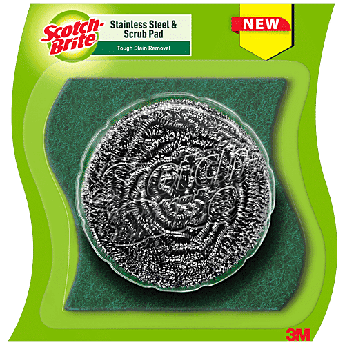 Scotch brite Scrubber Combo Of Stainless Steel & Scrub Pad - Tough Stain Remover, Silver & Green, 1 pc (Set of 2)