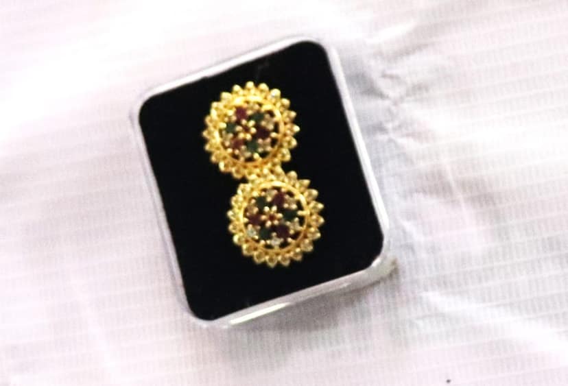 Gold Plated Kundan and Pearl Stud Earrings view 2