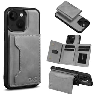 The Wallet Store Premium Leather iPhone Case Cover With Detachable Cardholder - Grey - iPhone 15
