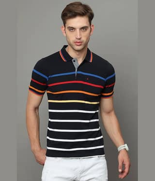Cool Colors Pack of 1 Cotton Regular Fit Striped Half Sleeves Men's Polo T Shirt ( Black )