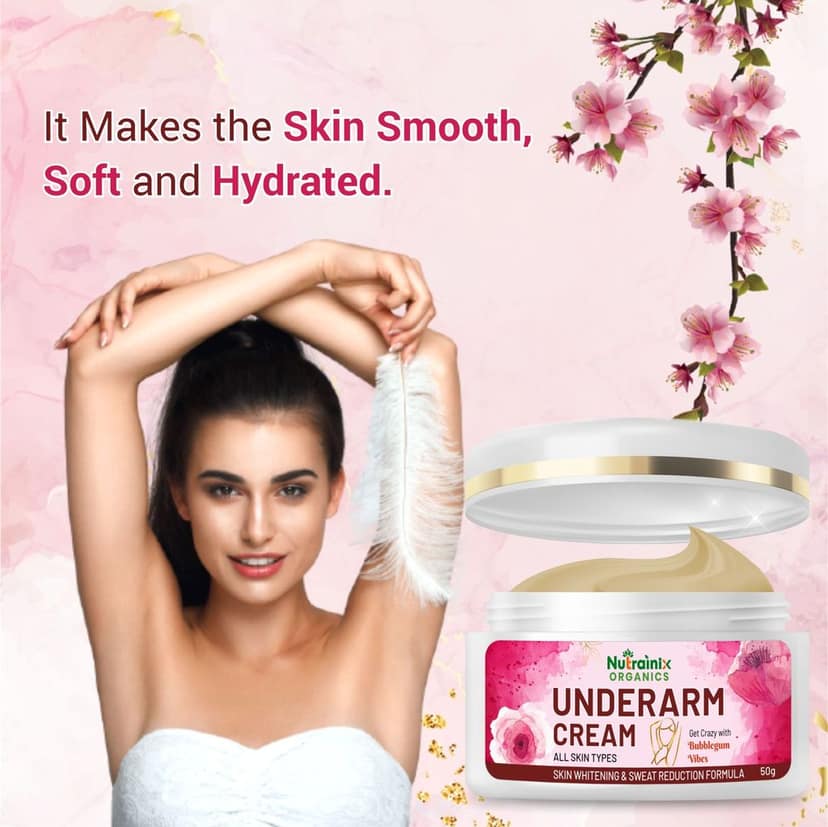 Nutrainix Organics Underarm Cream - Underarm Brightening Cream, Dark Spot Corrector + Soothing Hydration for Silky, Confident Skin - 50g view 3