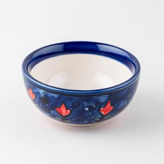 Blooming Plants Red & Blue Ceramic Katori Bowl / Portion Bowl Single Piece (220 ML)