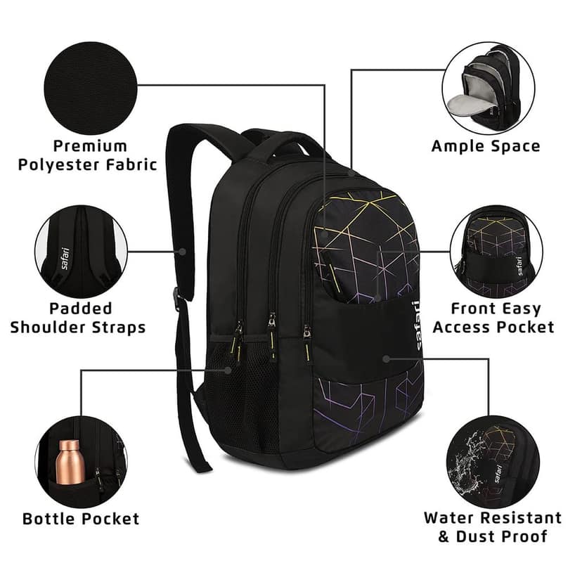 Hitech Large Size 35 Ltrs Water Resistant Standard 4 Compartment Backpack - Black view 2