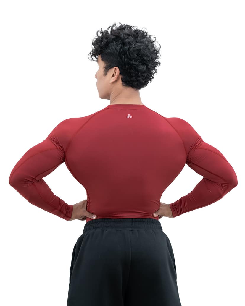 Athflex Men's Full sleeve Ace Compression T-Shirt - Ultra Stretch,premium Nylon Spandex Blend , Moisture-Wicking, Quick-Dry, Breathable, Muscle Fit Activewear for Gym, Fitness, and Sports - maroon/L view 2