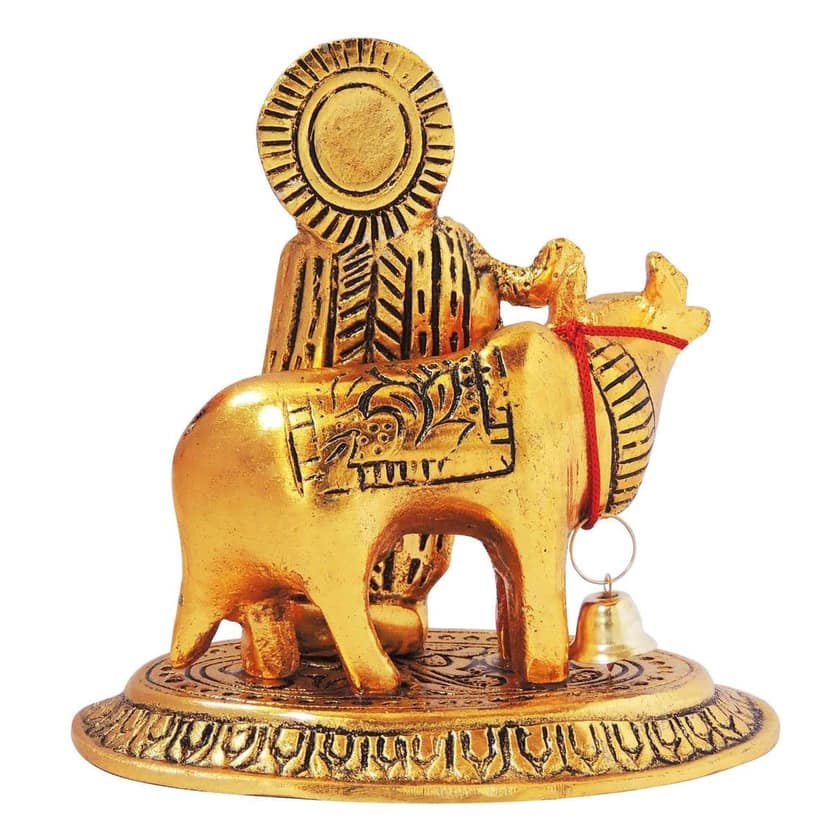Aluminium Showpiece Krishna With Cow Statue (ASMAS287 G) view 4