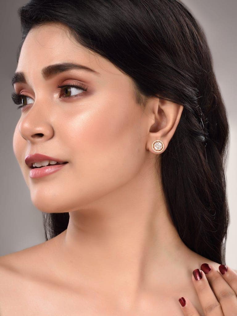 Gold Plated White AD Studded Circular Studs Earring view 3