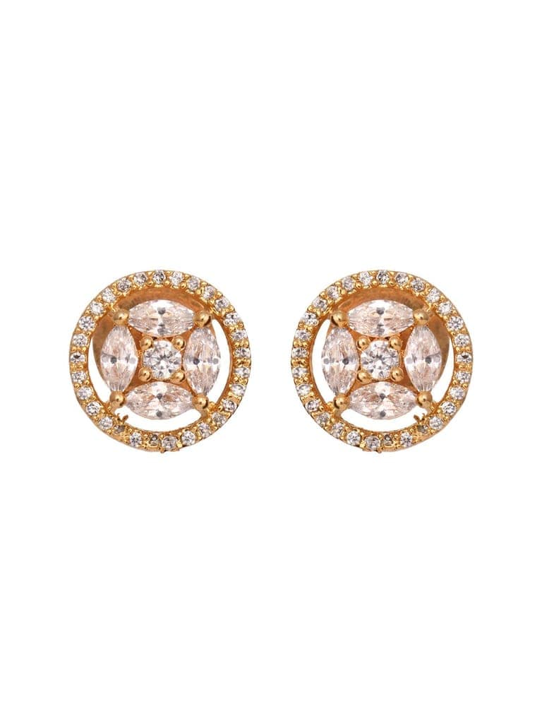 Gold Plated White AD Studded Circular Studs Earring view 4