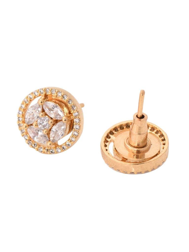 Gold Plated White AD Studded Circular Studs Earring view 5