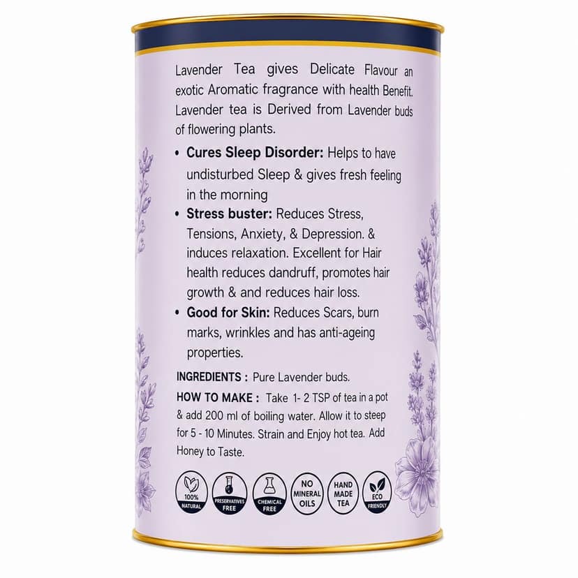 Lavender Tea 50 gm | 100% Pure Lavender Flowers | Caffeine Free Herbal Tea | Supports Relaxation Sleep Stress Relief view 3