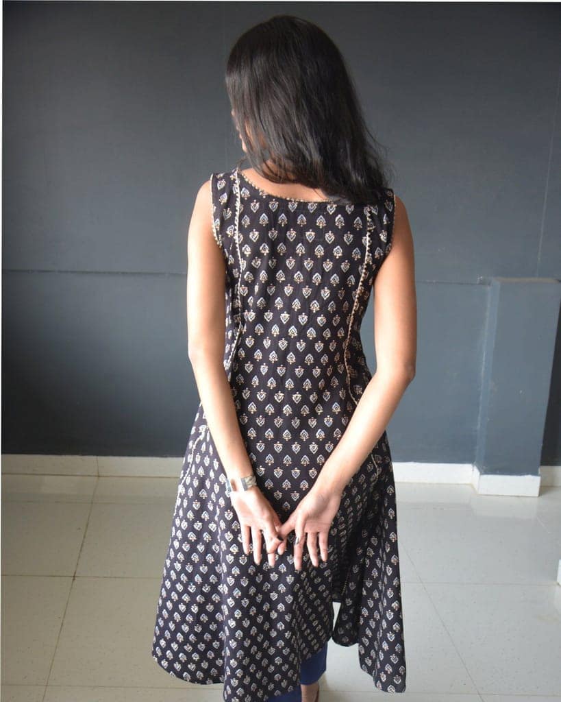 Anokhi Black Ajrakh Print Kalidar Cotton Kurtis For Women view 4