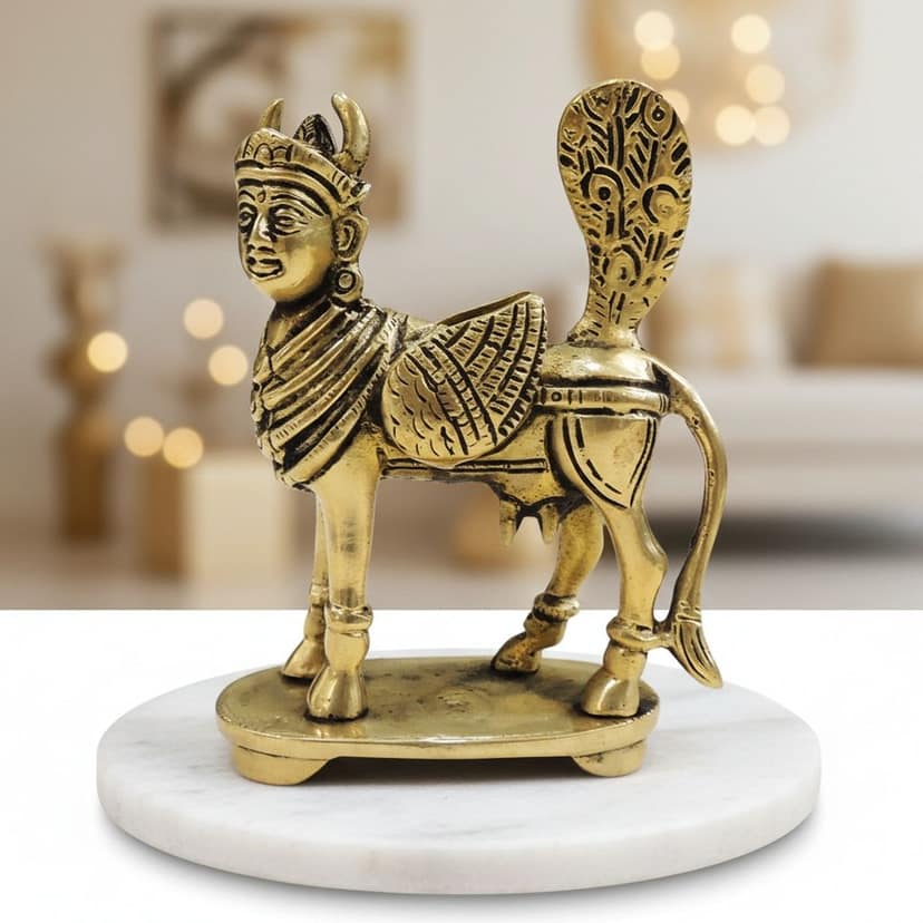 Brass Kamdhenu Cow Idol Statue | Vastu & Home Temple Decor, Height : 4.2 Inch (BSMAS1052 D)