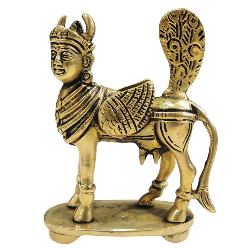 Brass Kamdhenu Cow Idol Statue | Vastu & Home Temple Decor, Height : 4.2 Inch (BSMAS1052 D) view 2