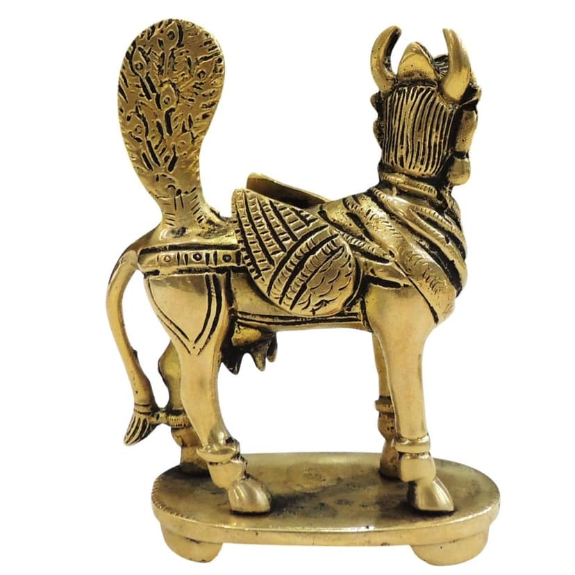 Brass Kamdhenu Cow Idol Statue | Vastu & Home Temple Decor, Height : 4.2 Inch (BSMAS1052 D) view 3