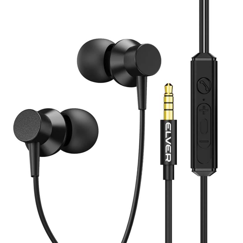 Elver Flow 3.5mm Wired Earphones with Mic, 10mm Drivers, Tangle-Free Cable, IPX5 Rated - Black