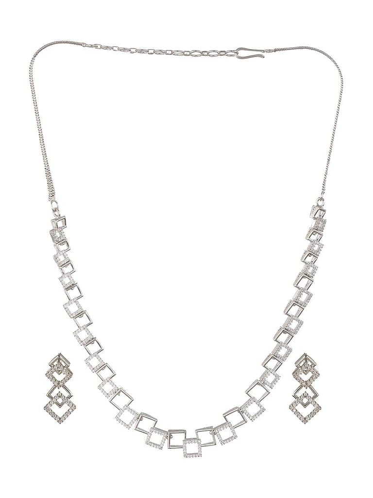 Silver Plated AD Studded Minimal Geometric Necklace Jewellery Set view 4