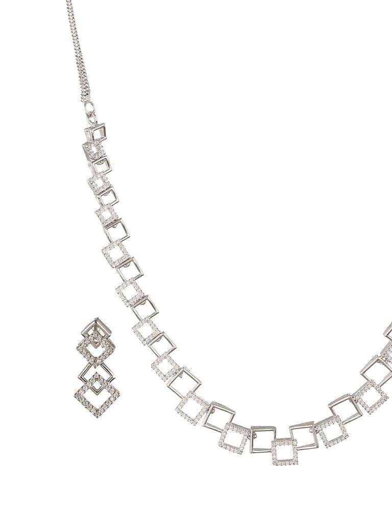 Silver Plated AD Studded Minimal Geometric Necklace Jewellery Set view 5