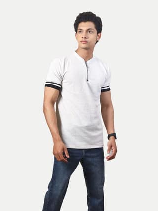 Men Solid Tees Henley Neck- Ecru Colour