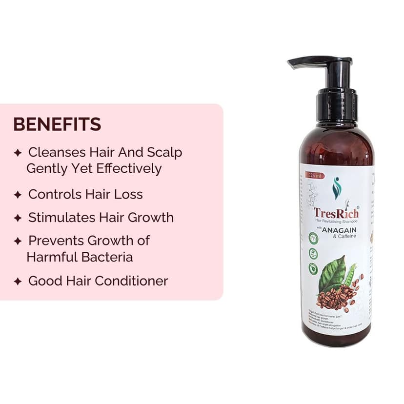 TRESRICH HAIR REVITALISING SHAMPOO WITH ANAGAIN AND CAFFEINE, ANTI HAIR FALL TREATMENT, CONTROLS HAIR LOSS, CONDITIONED DRY AND DAMAGED HAIR view 6