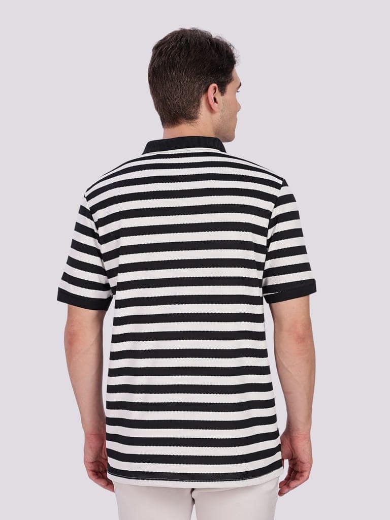 Puff Cotton Black & White Striped Polo view 3