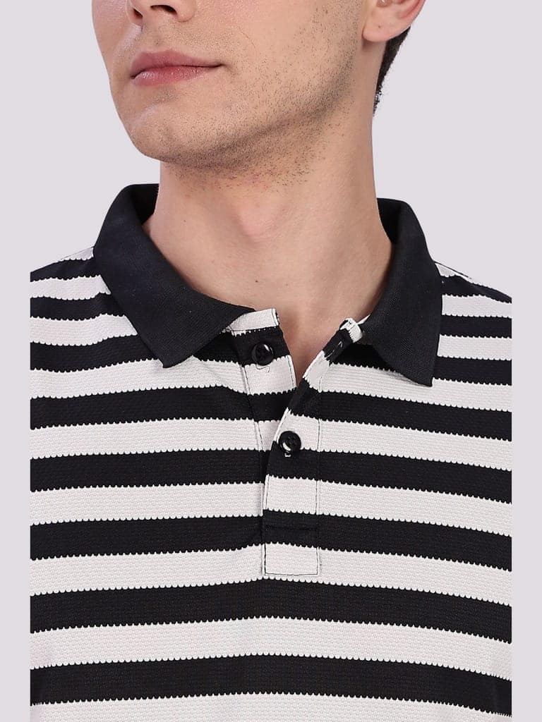 Puff Cotton Black & White Striped Polo view 7