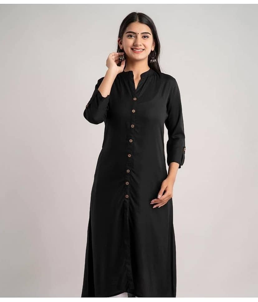 MAUKA - Black Rayon Women's A-line Kurti ( Pack of 1 )