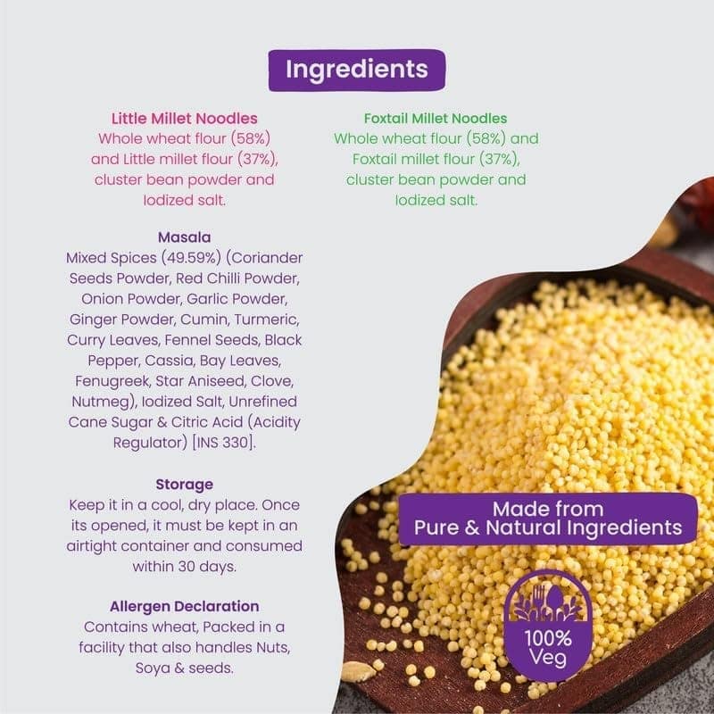 Ollefud Hakka Noodles Combo | (Foxtail Millet 192g + Little Millet 192g) | Sun Dried | Zero Maida | Not Fried | Pack of 2 | 384g view 7