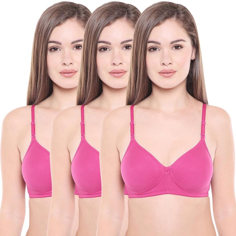 Bodycare Cotton Spandex Lightly Padded Non wired Seamless cup bra-Pack of 3