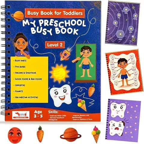 CocoMoco Kids Busy Book for Toddlers 2-4 Years|Educational Toys for 2+ Year Old Boys Girls|Montessori Busy Binder Quiet Book|Activity Books with 7 Learning Games|Return Gift for Birthday view 2