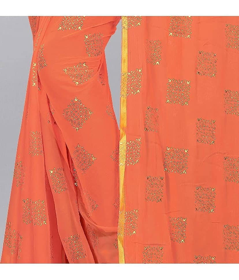 Rhey Chiffon Printed Saree With Unstitched Blouse Piece ( Navy Blue ) view 2