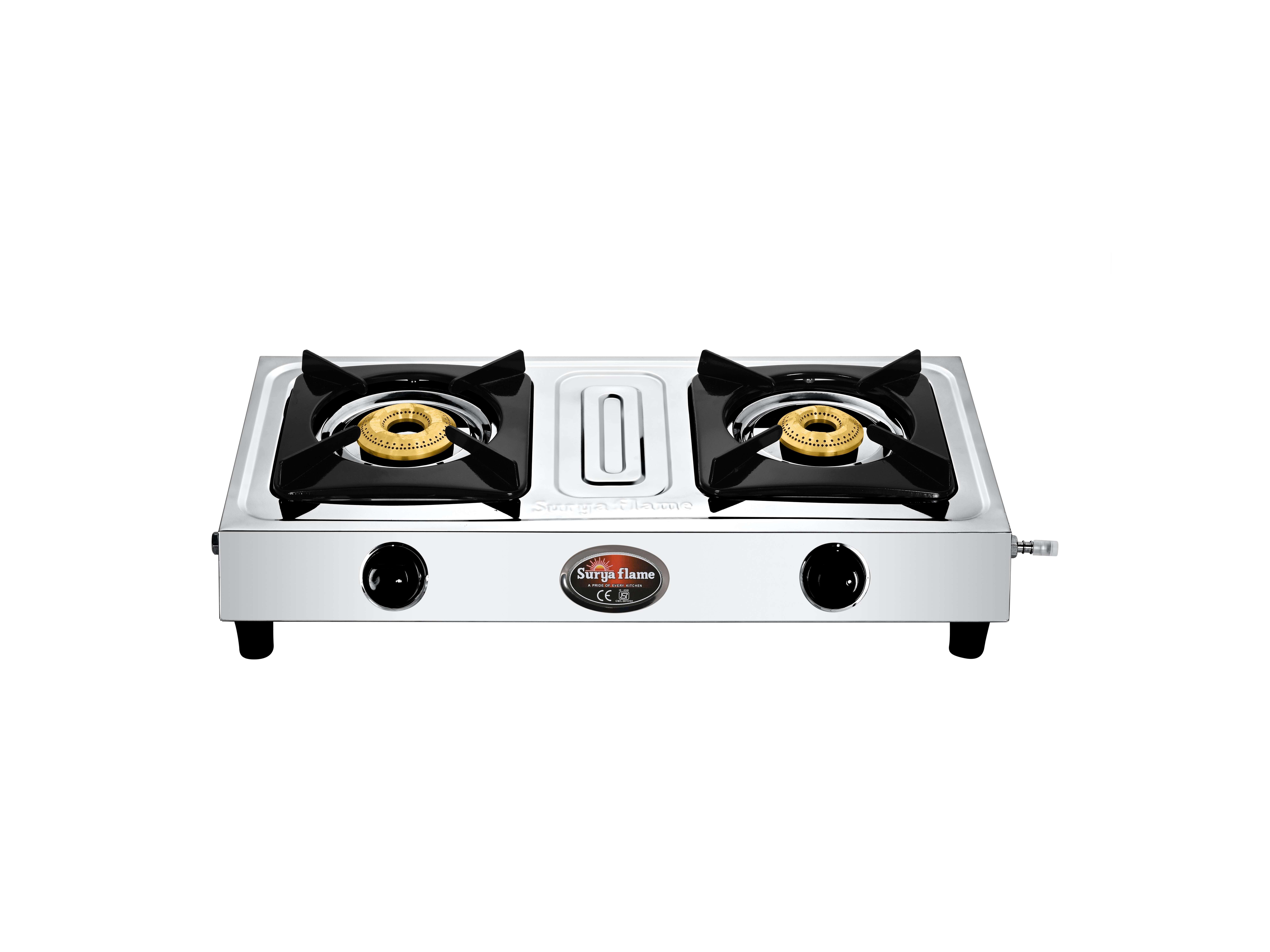 Surya Flame Amaze Gas Stove 2 Burners Steel, Brass Burner, 2 Burner Gas Stove, Stove 2 Burner with Stainless Steel Body with BIS Certified & Doorstep 2 Years Warranty