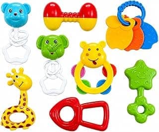 8 PCS Baby Rattle Toy Set for Newborn Babies (0-12 Months)|BPA Free Colorful Infant Rattles & Teethers|Educational Sensory Toys for Boys & Girls