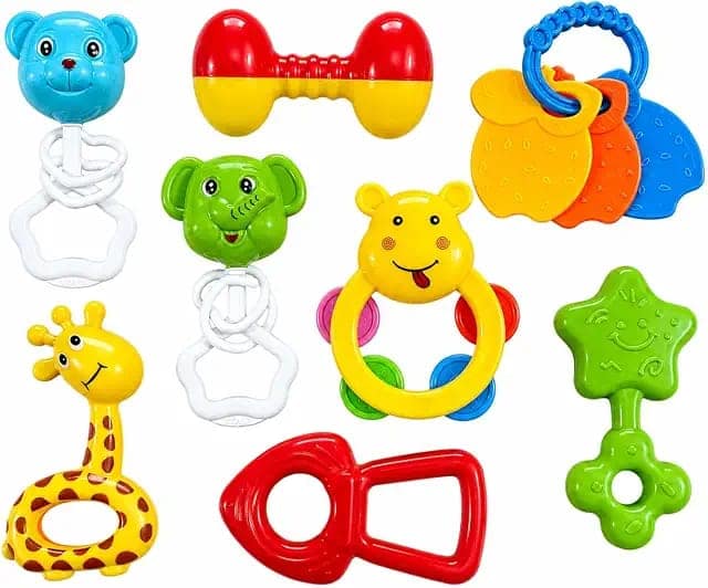 8 PCS Baby Rattle Toy Set for Newborn Babies (0-12 Months)|BPA Free Colorful Infant Rattles & Teethers|Educational Sensory Toys for Boys & Girls view 3