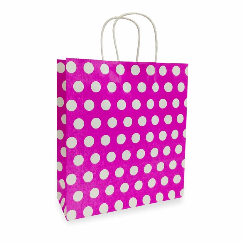 Pink Polka Dot Printed Party Paper Gift Bags, Ideal For Kids Birthday Party, Wedding Party, Office Party, Christmas Party & Festive Holiday Party (Size: 9.4 x 8.3 x 3 inch) - 50