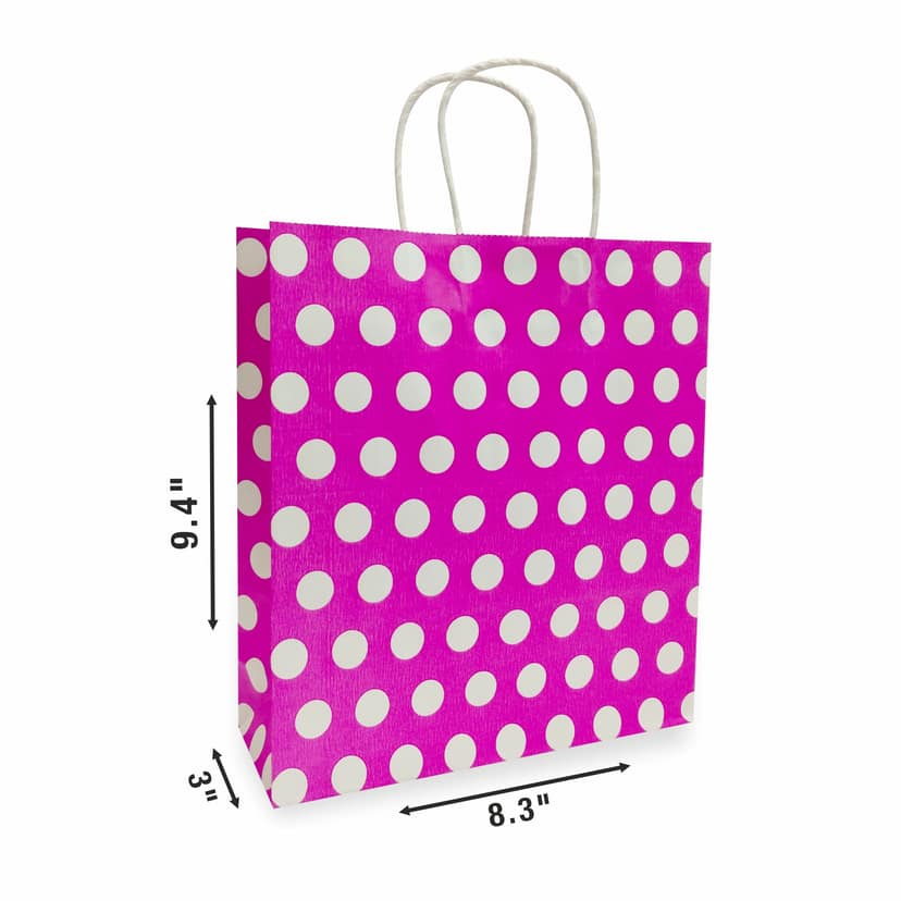 Pink Polka Dot Printed Party Paper Gift Bags, Ideal For Kids Birthday Party, Wedding Party, Office Party, Christmas Party & Festive Holiday Party (Size: 9.4 x 8.3 x 3 inch) - 50 view 2