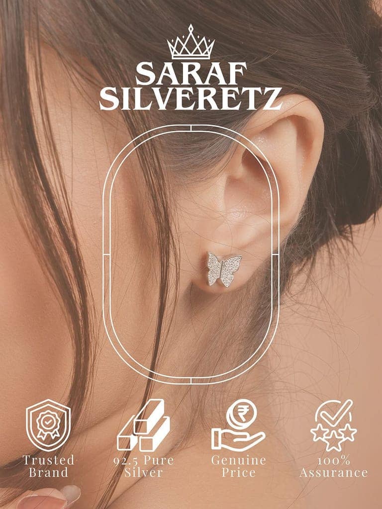 925 Sterling Silver Cubic Zirconia Butterfly Studds Earrings view 4