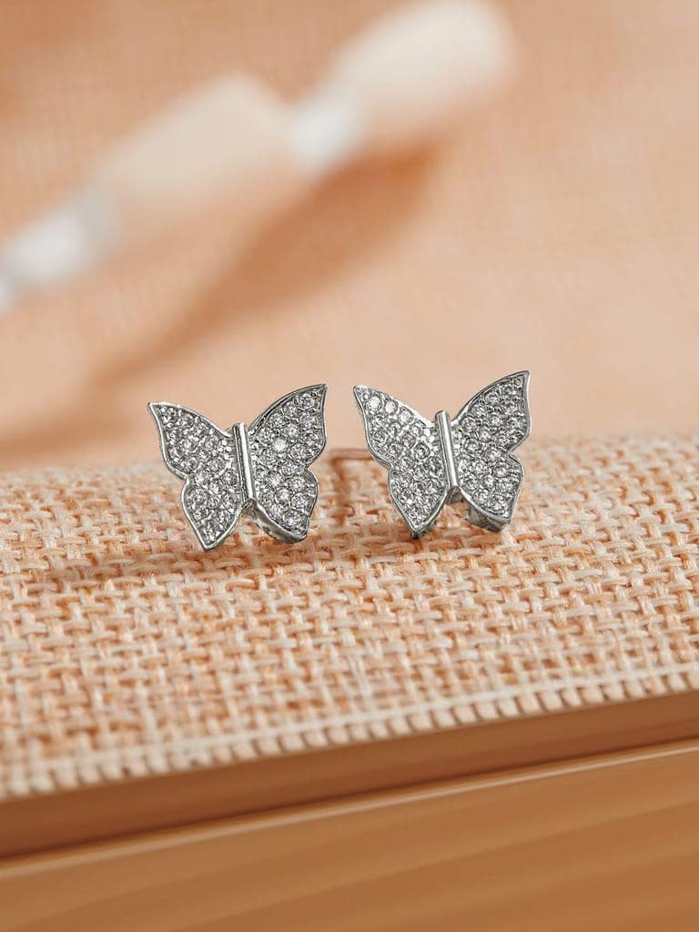 925 Sterling Silver Cubic Zirconia Butterfly Studds Earrings view 8
