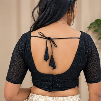 Mom and Me Black Chikankari Saree Blouse with Floral Embroidery view 2