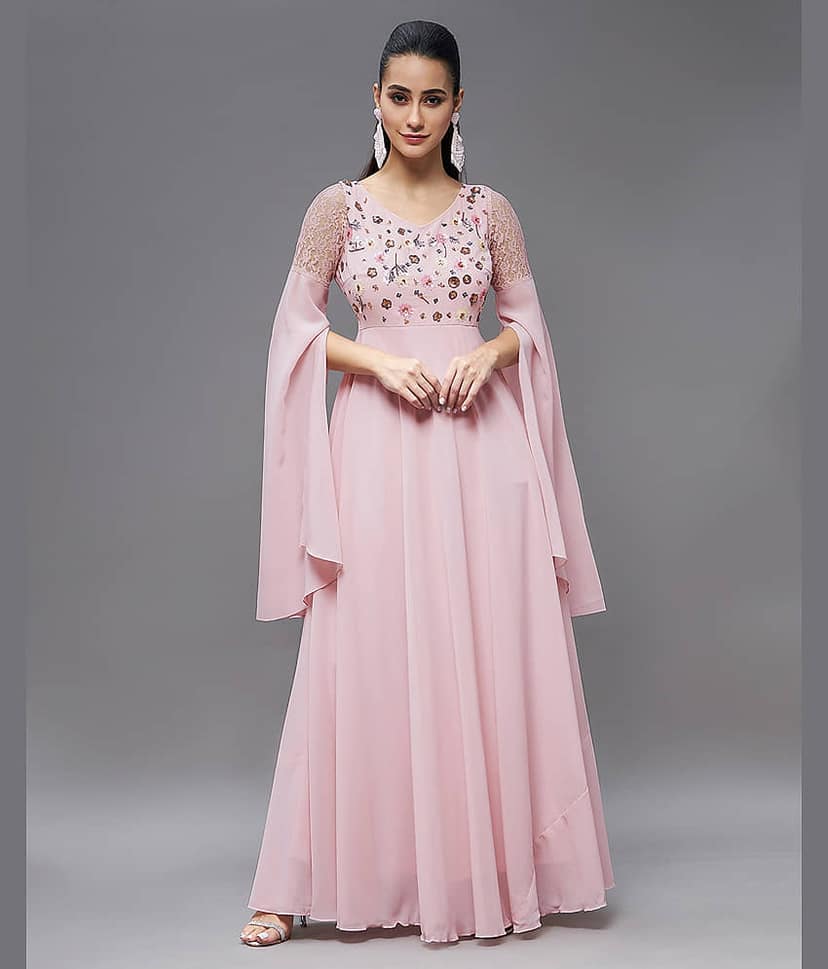 Miss Chase Women Polyester Printed Gown ( Pink )